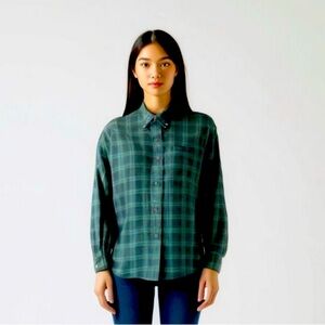Magna Click Shirt Blue Green Checks Magnetic Snap Long Sleeve Sz S